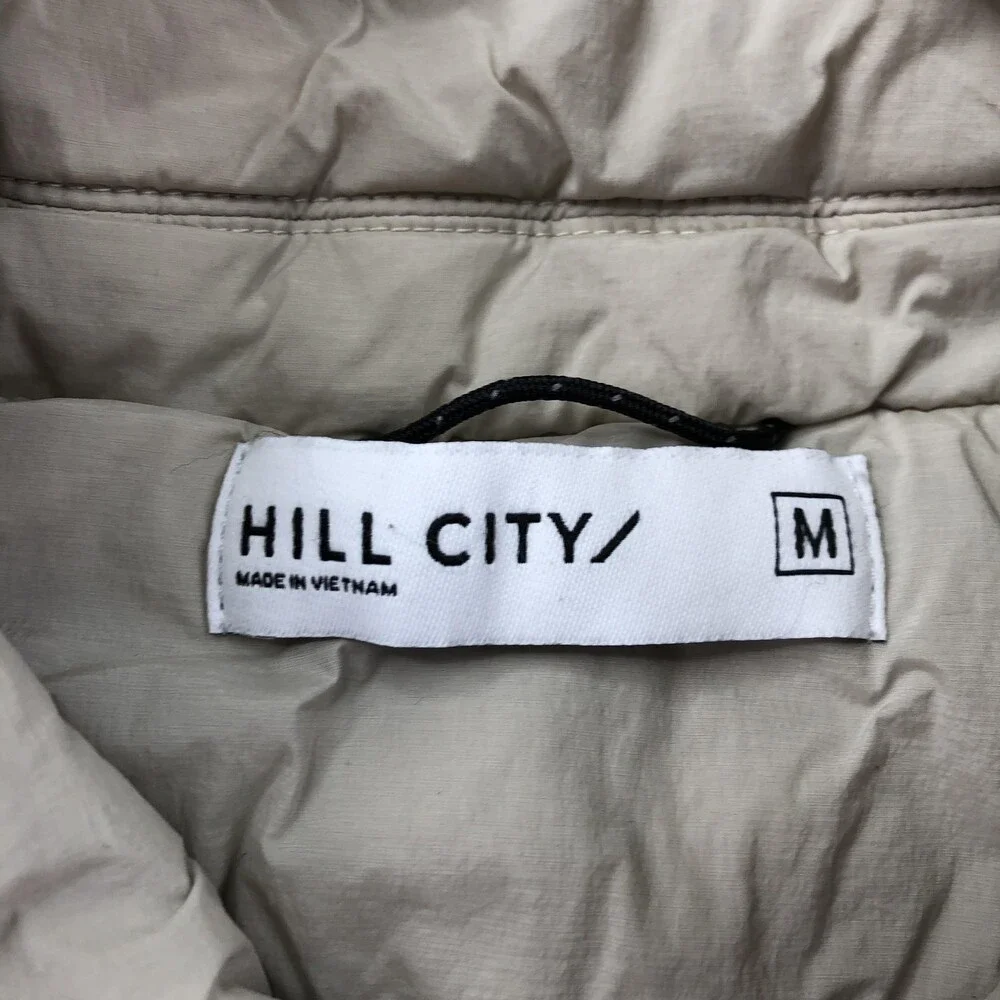 Hill City Jacket Mens Medium Beige Nylon Snap Front Puffer Lightweight Insulated